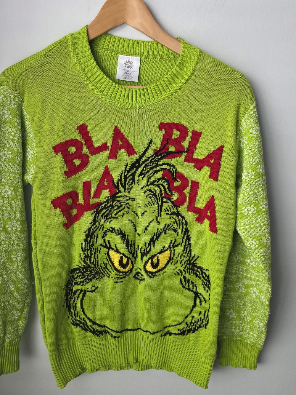 The Grinch Blah Blah Blah Christmas Sweater Green XS 0-2 Dr. Seuss